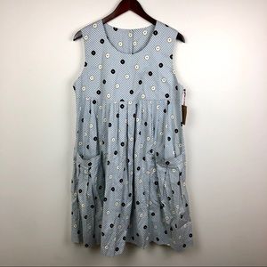 NWT Pintuck Blue White Striped Dress Medium